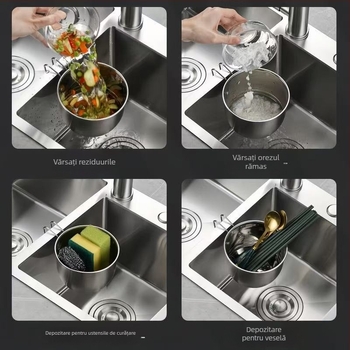 Coș din oțel inoxidabil pentru scurgerea în chiuvetă – montaj pe perete, pentru spălat vase și resturi alimentare