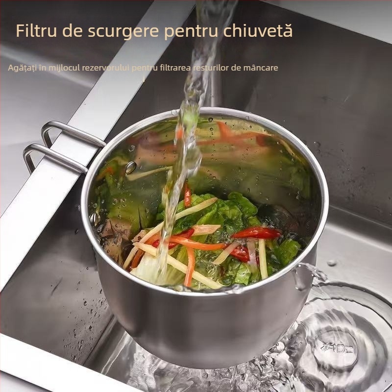 Coș din oțel inoxidabil pentru scurgerea în chiuvetă – montaj pe perete, pentru spălat vase și resturi alimentare