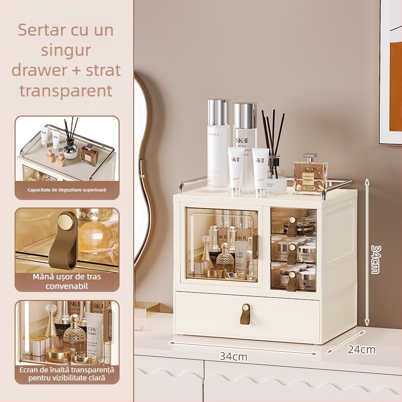 Cutie organizator de machiaj pentru birou cu capac – Material PP; Tip sertar; Capac Flip Cover; Imprimare logo personalizată; Procesare personalizată