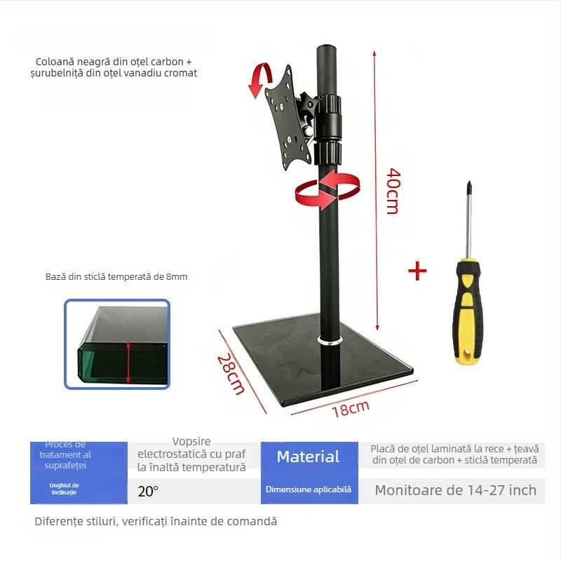 Suport pentru monitor cu reglare orizontală și verticală — bază de birou pentru monitoare PC