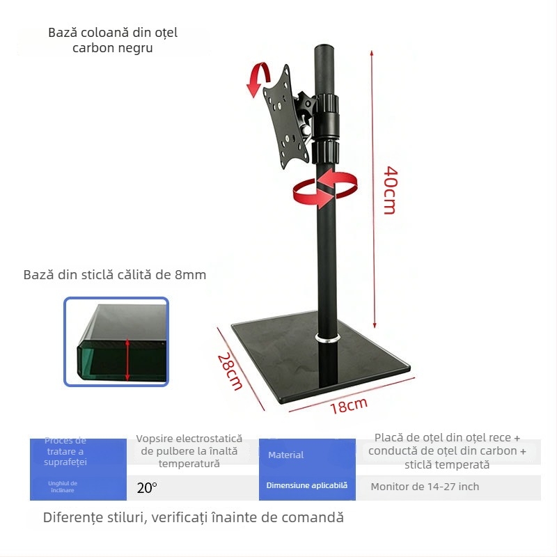 Suport pentru monitor cu reglare orizontală și verticală — bază de birou pentru monitoare PC