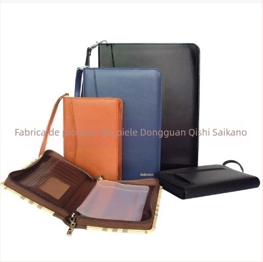 Jurnal universal cu fermoar din piele/PU, foi Forest, 80gsm, accesorii din oțel inoxidabil