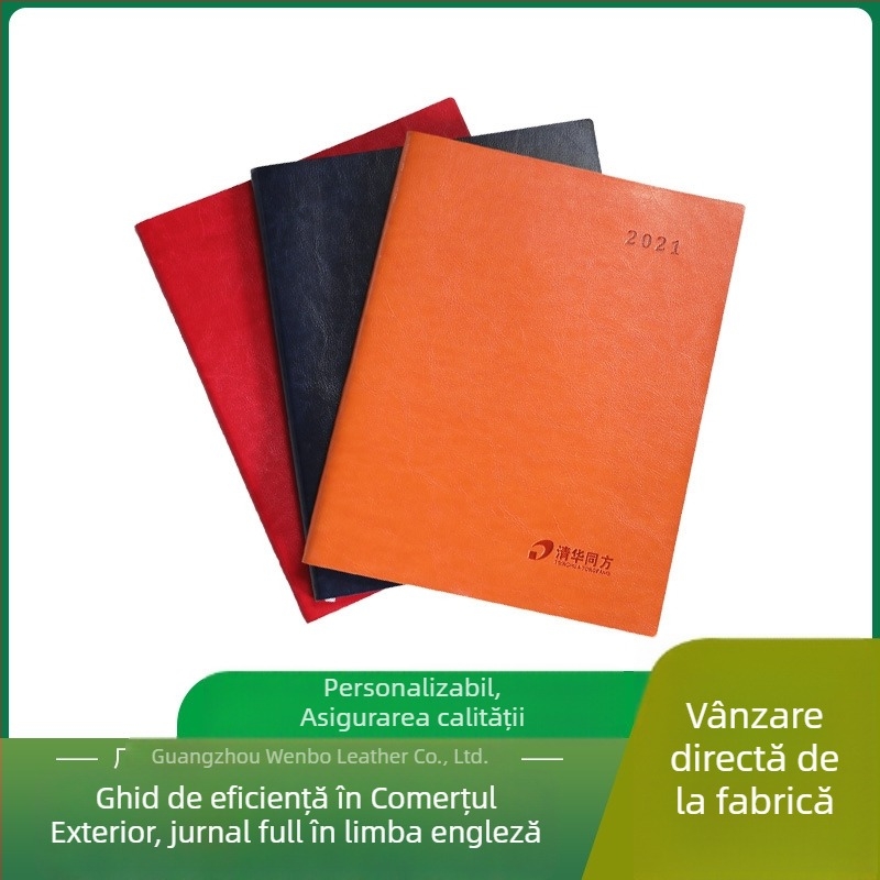 Venboo V-608 jurnal bilingv Chineză-Engleză: husă PU, hârtie offset dublă, hârtie albă pentru scris, format: două pagini pe săptămână și câte o pagină pe zi