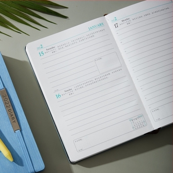 Carnet de afaceri cu o pagină pe zi, copertă din piele ecologică, legare cu copertă moale, hârtie Forest, 360 de pagini, accesorii din oțel inoxidabil, model 2022-03