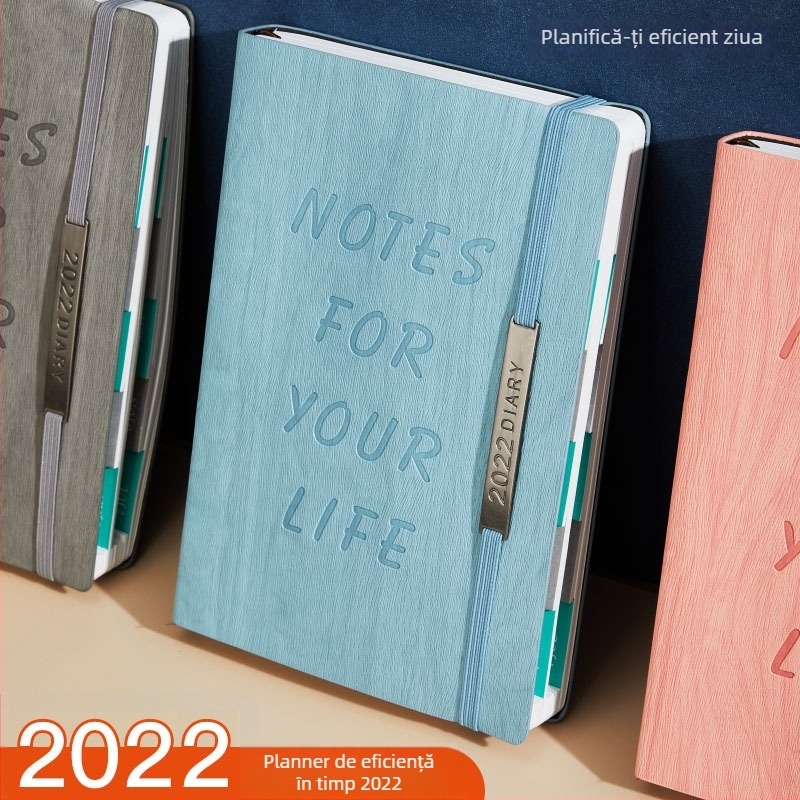 Carnet de afaceri cu o pagină pe zi, copertă din piele ecologică, legare cu copertă moale, hârtie Forest, 360 de pagini, accesorii din oțel inoxidabil, model 2022-03