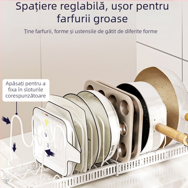 Raft de bucătărie pe blat – retractabil pentru boluri și farfurii, pliabil, mobil, fără montaj, din metal