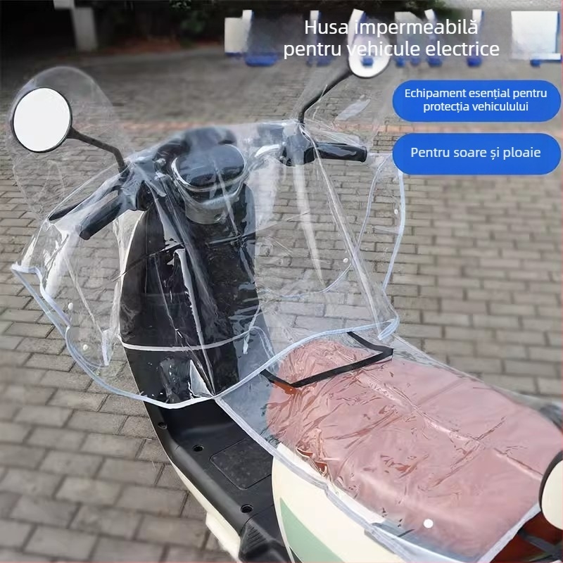 Husă de ploaie pentru biciclete electrice și motociclete, pânză PVC, impermeabilă, reutilizabilă, compatibilă cu tricicluri, demontare manuală
