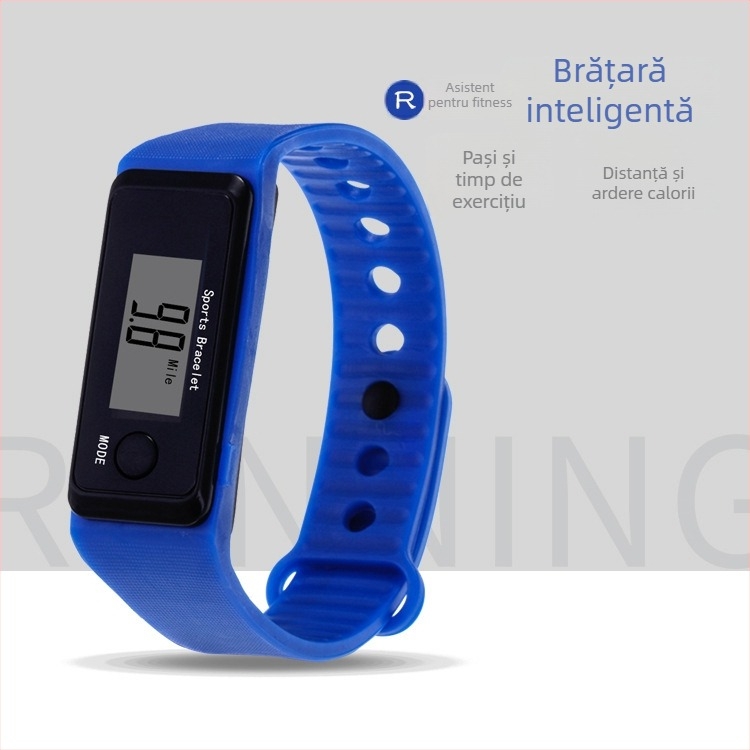 Ceas pedometru LED cu mișcare electronică, afișaj digital, cadran pătrat, carcasă din plastic, curea din silicon