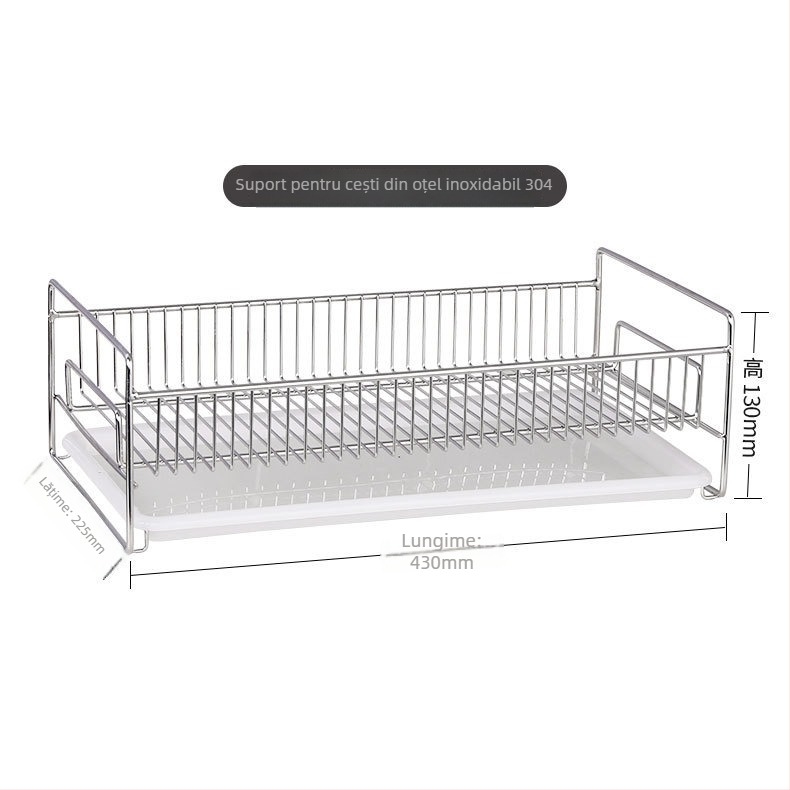 Raft de drenaj din oțel inoxidabil cu tavă de apă – suport bucătărie pentru scurgerea vaselor, sticle și pahare