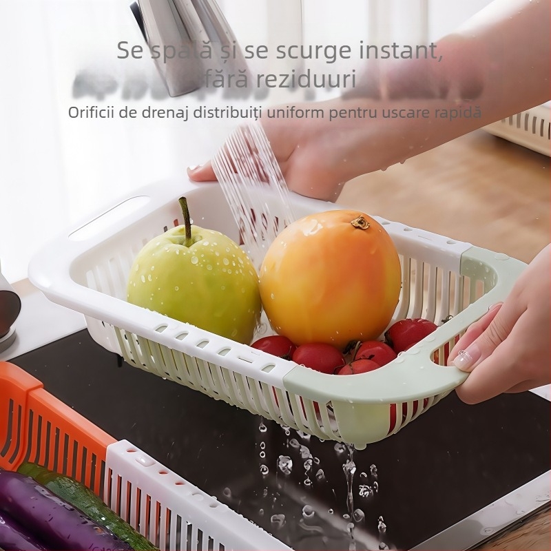 Coș telescopic pentru drenajul apei – Organizator creativ pentru fructe și legume în bucătăria casei – Material ABS