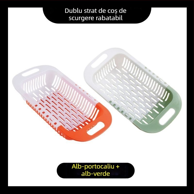 Coș telescopic pentru drenajul apei – Organizator creativ pentru fructe și legume în bucătăria casei – Material ABS