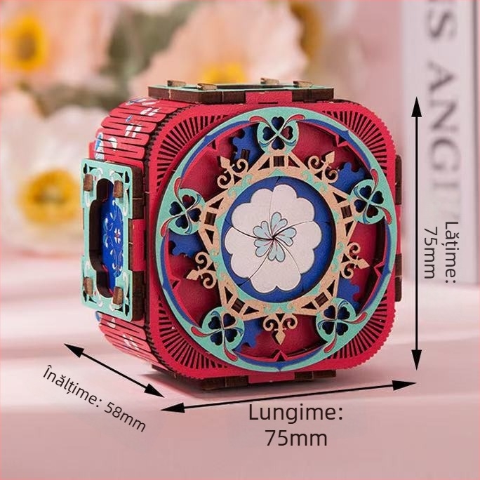 Cutie muzicală din lemn 3D LED pentru bijuterii – asamblată manual, stil chinezesc nou, model 125543
