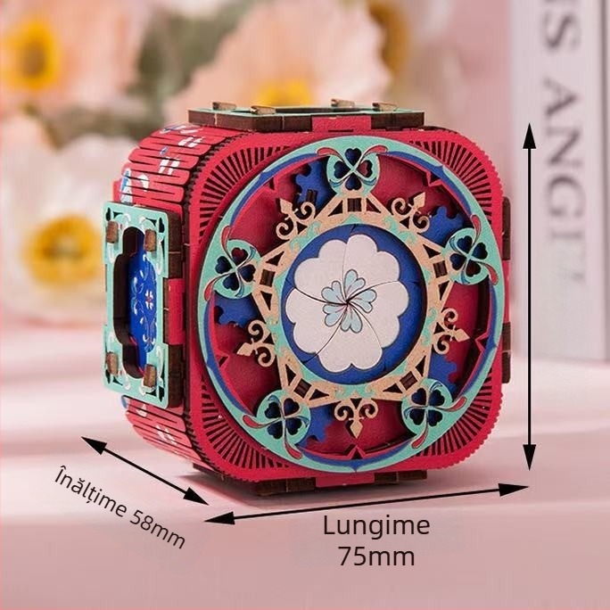 Cutie muzicală din lemn 3D LED pentru bijuterii – asamblată manual, stil chinezesc nou, model 125543