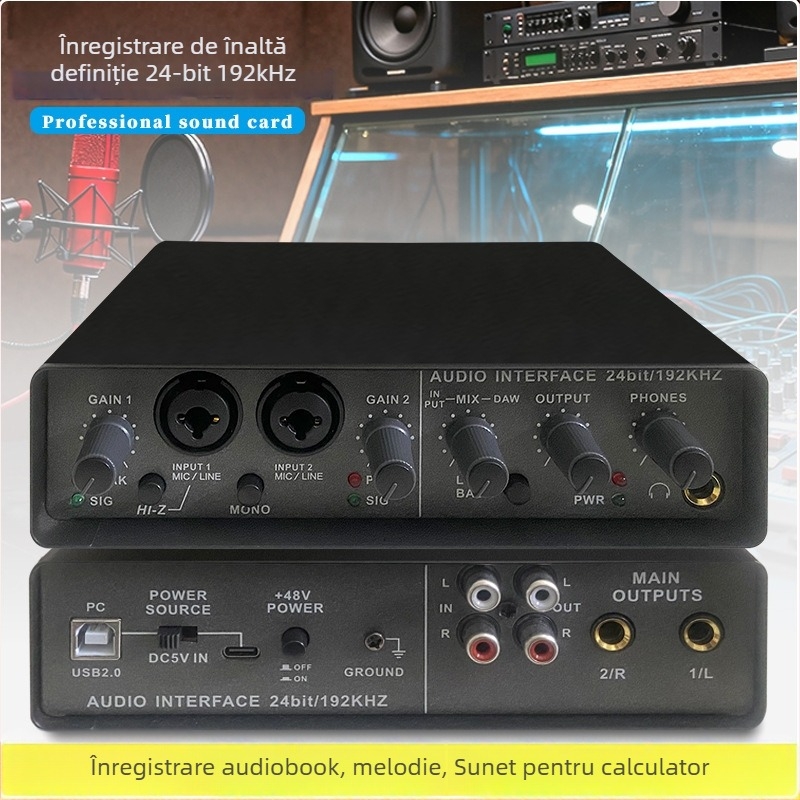 Wadeland interfață audio USB externă, 192 kHz, 2 intrări / 2 ieșiri pentru înregistrare și streaming live