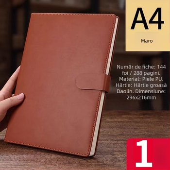 Caiet din piele cu imprimare de logo, notebook cu foi detașabile, 100 de pagini, hârtie Dowling 80 g, copertă din piele naturală sau artificială, model ZP-1007A, legare cu clemă