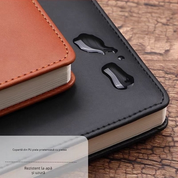 Caiet din piele cu imprimare de logo, notebook cu foi detașabile, 100 de pagini, hârtie Dowling 80 g, copertă din piele naturală sau artificială, model ZP-1007A, legare cu clemă