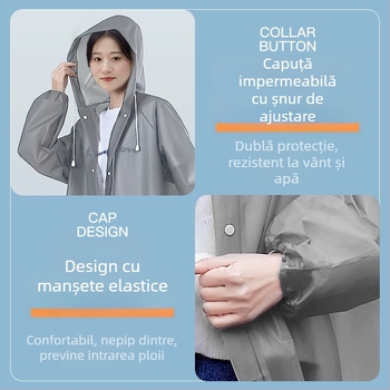 Poncă de ploaie pentru adulți din EVA, reutilizabilă, cu acoperire pentru tot corpul, țesătură 140 g, strat impermeabil PU lipit