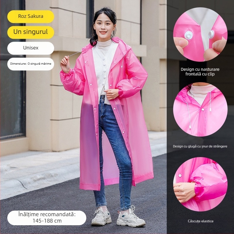 Poncă de ploaie pentru adulți din EVA, reutilizabilă, cu acoperire pentru tot corpul, țesătură 140 g, strat impermeabil PU lipit