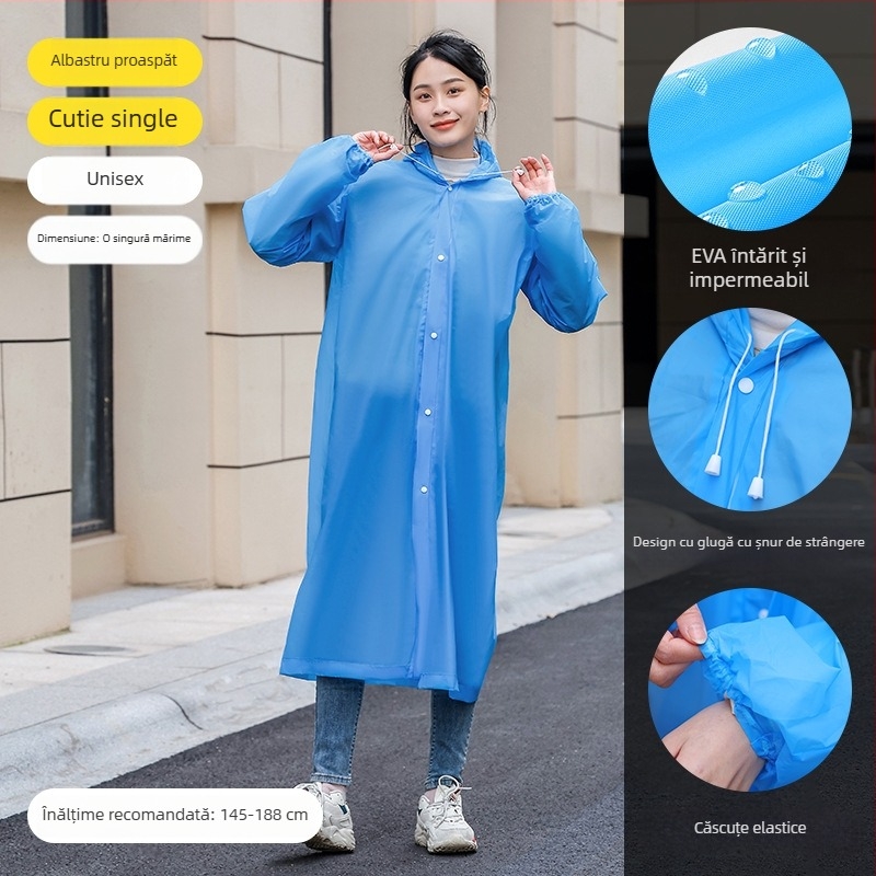 Poncă de ploaie pentru adulți din EVA, reutilizabilă, cu acoperire pentru tot corpul, țesătură 140 g, strat impermeabil PU lipit