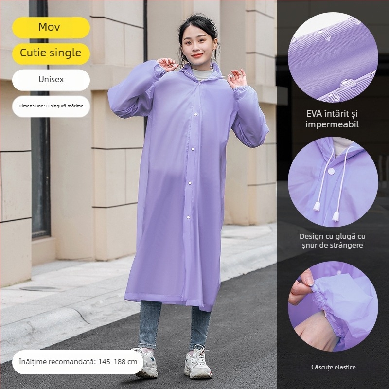 Poncă de ploaie pentru adulți din EVA, reutilizabilă, cu acoperire pentru tot corpul, țesătură 140 g, strat impermeabil PU lipit