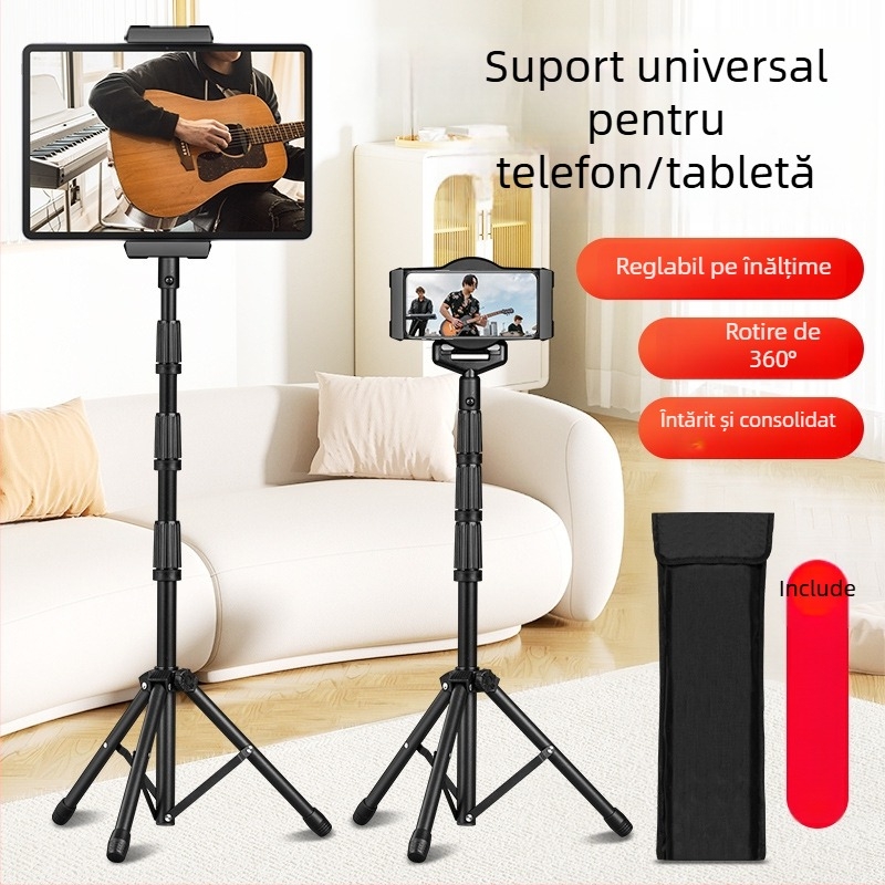 Tripod universal pentru telefon mobil și tabletă – suport pentru pat sau podea, pentru streaming live, fotografiere și înregistrare video