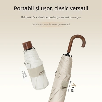 Umbrelă pliabilă cu cârlig curbat, poliester cu acoperire din vinil, 8 arcuri din oțel, UPF 50+