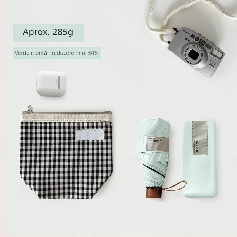 Umbrelă pliabilă cu cârlig curbat, poliester cu acoperire din vinil, 8 arcuri din oțel, UPF 50+