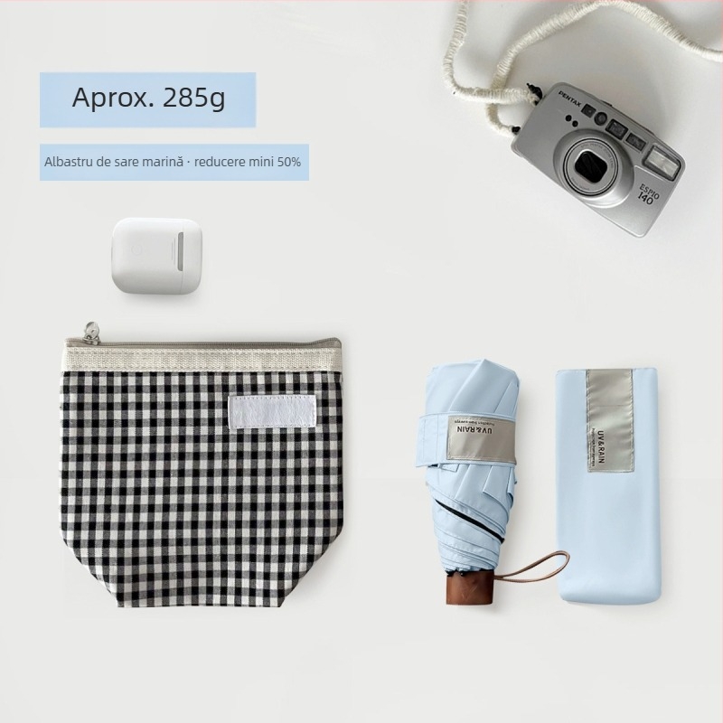 Umbrelă pliabilă cu cârlig curbat, poliester cu acoperire din vinil, 8 arcuri din oțel, UPF 50+