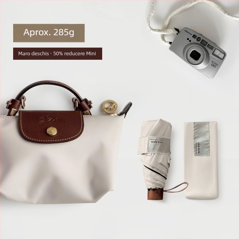 Umbrelă pliabilă cu cârlig curbat, poliester cu acoperire din vinil, 8 arcuri din oțel, UPF 50+