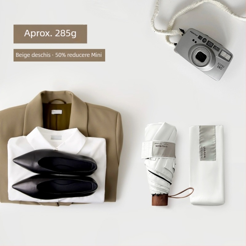 Umbrelă pliabilă cu cârlig curbat, poliester cu acoperire din vinil, 8 arcuri din oțel, UPF 50+