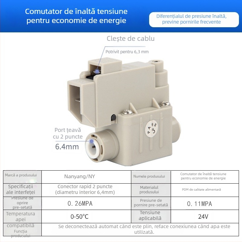 Valvă electromagnetică pentru purificatorul de apă, intrare apă 2 căi/3 căi, material POM, model NY, pentru echipamente de purificare a apei