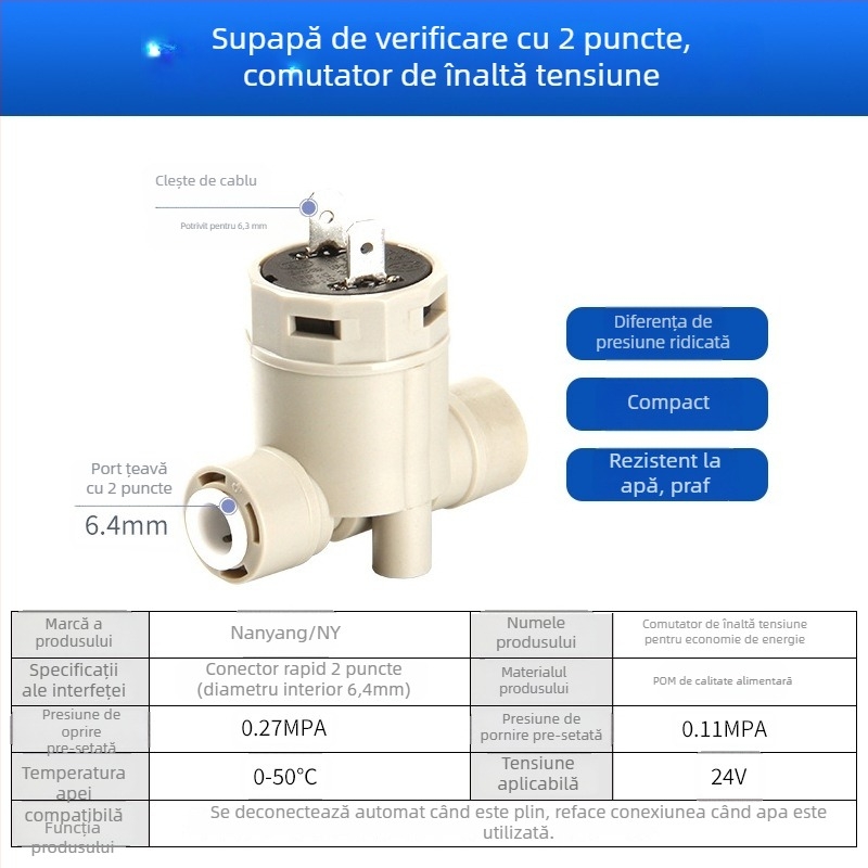 Valvă electromagnetică pentru purificatorul de apă, intrare apă 2 căi/3 căi, material POM, model NY, pentru echipamente de purificare a apei