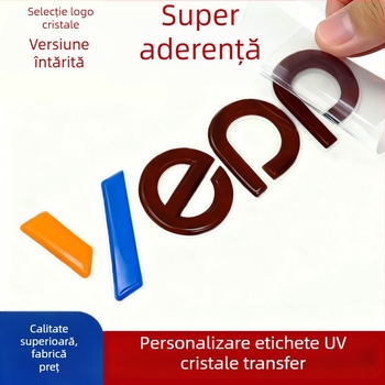 Etichetă indicator cu transfer UV și finisaj cristal, logo imprimat prin pad, film detașabil, impermeabil, personalizare disponibilă