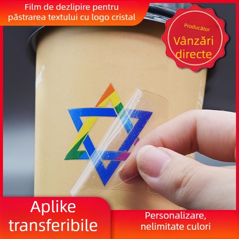 Etichetă indicator cu transfer UV și finisaj cristal, logo imprimat prin pad, film detașabil, impermeabil, personalizare disponibilă