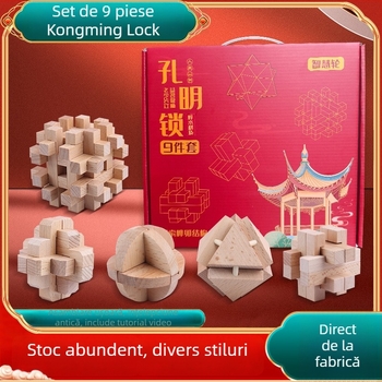 Wisdom Wheel Kong Ming Lock din lemn, puzzle de 36 piese, potrivit pentru 7–14 ani, ambalaj: cutie
