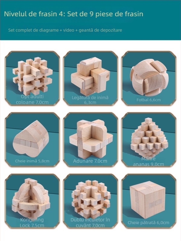 Wisdom Wheel Kong Ming Lock din lemn, puzzle de 36 piese, potrivit pentru 7–14 ani, ambalaj: cutie