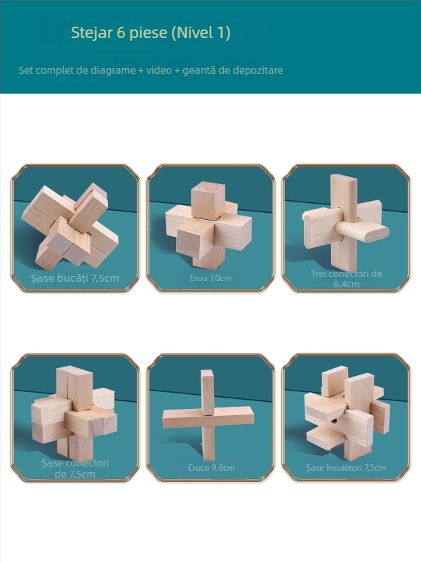 Wisdom Wheel Kong Ming Lock din lemn, puzzle de 36 piese, potrivit pentru 7–14 ani, ambalaj: cutie