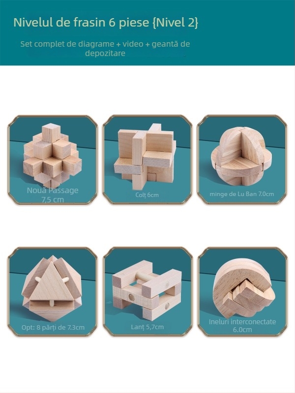 Wisdom Wheel Kong Ming Lock din lemn, puzzle de 36 piese, potrivit pentru 7–14 ani, ambalaj: cutie