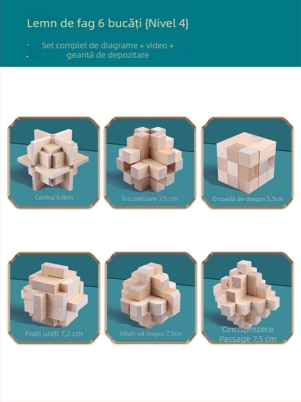 Wisdom Wheel Kong Ming Lock din lemn, puzzle de 36 piese, potrivit pentru 7–14 ani, ambalaj: cutie