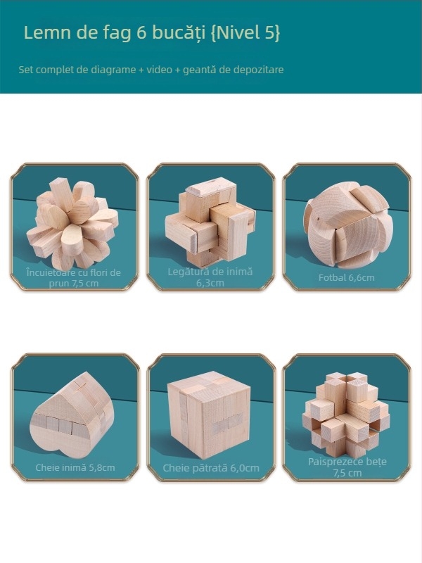 Wisdom Wheel Kong Ming Lock din lemn, puzzle de 36 piese, potrivit pentru 7–14 ani, ambalaj: cutie