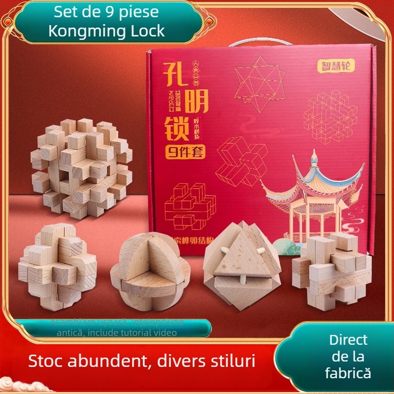Wisdom Wheel Kong Ming Lock din lemn, puzzle de 36 piese, potrivit pentru 7–14 ani, ambalaj: cutie
