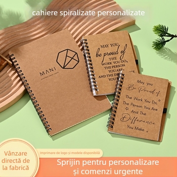 Nolan 0001 Seria Simplă caiet spiral personalizabil, 100 pagini, hârtie kraft 80 g/m²