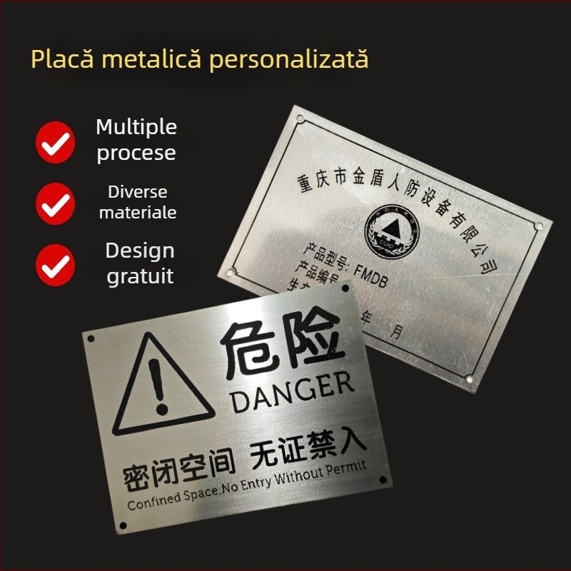 Plăci identificatoare din oțel inoxidabil, personalizate pentru echipamente electrice și supape