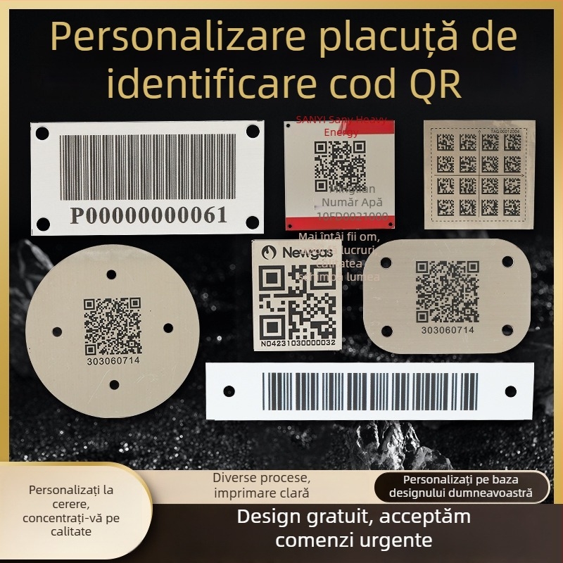 Plăci metalice personalizate din oțel inoxidabil, rezistente la coroziune, etichete pentru echipamente cu gravare laser și QR cod