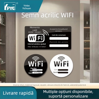Siglă acrilică WiFi – indicator de internet wireless, pentru hoteluri și cafenele, autocolant de perete