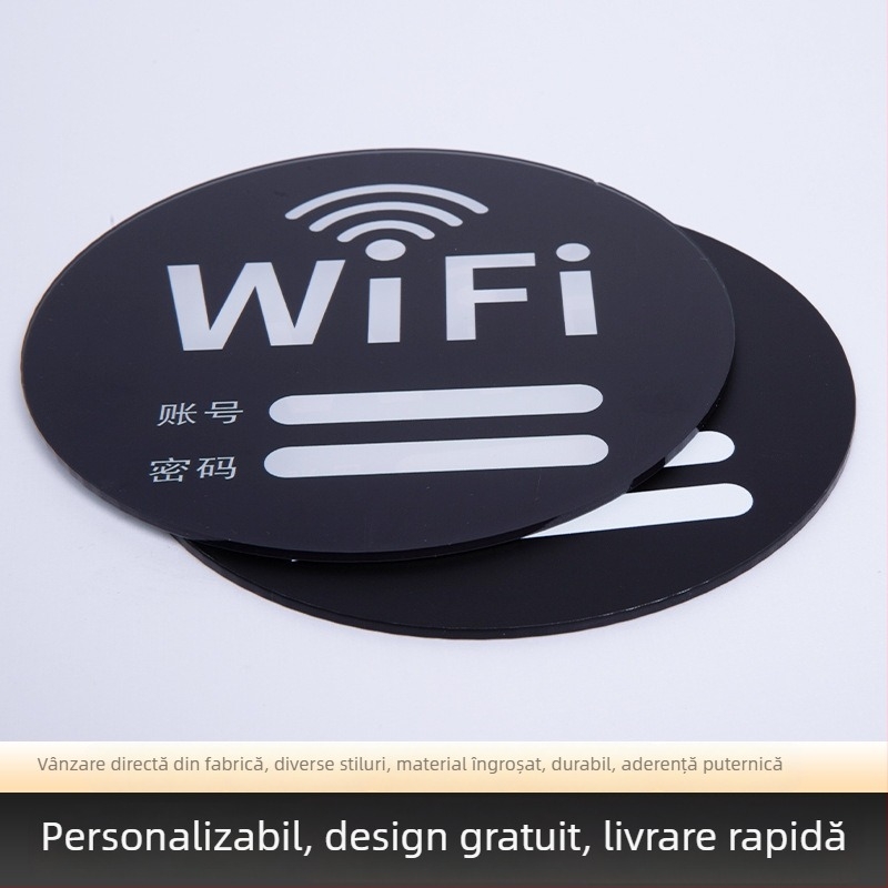 Siglă acrilică WiFi – indicator de internet wireless, pentru hoteluri și cafenele, autocolant de perete