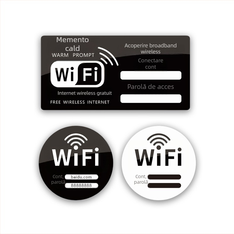 Siglă acrilică WiFi – indicator de internet wireless, pentru hoteluri și cafenele, autocolant de perete