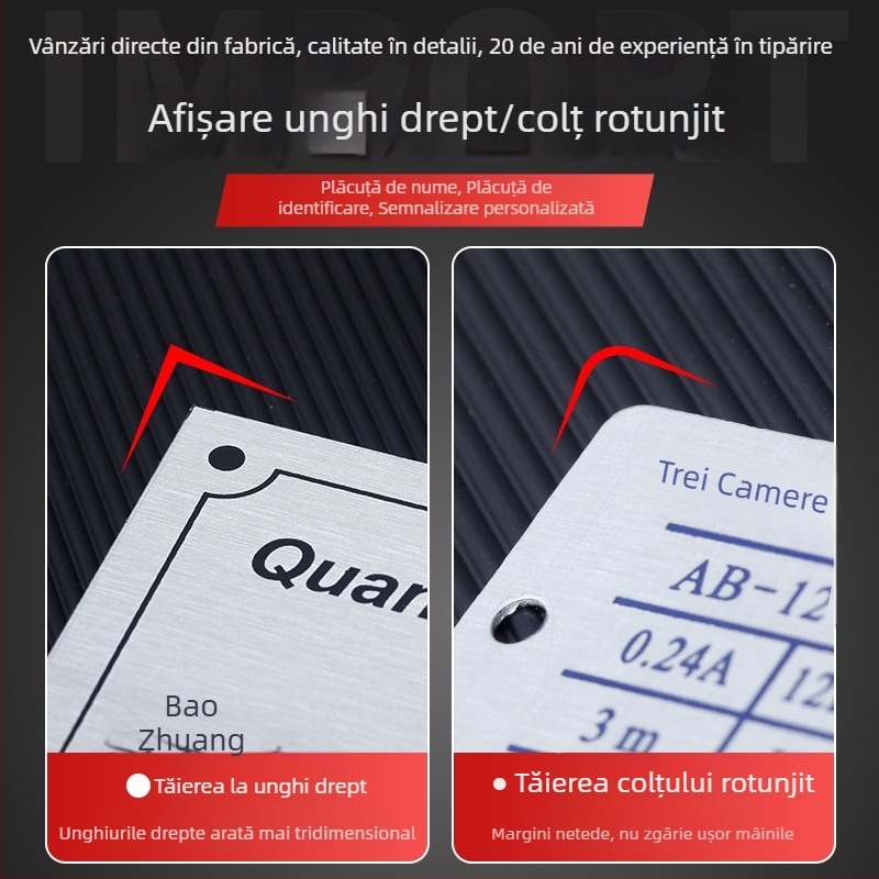 Placă metalică personalizată pentru utilaje — placă din aluminiu cu imprimare serigrafică și siglă gravată