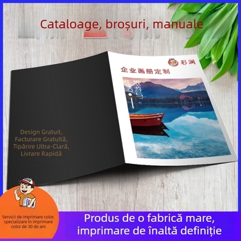 Prospect promoțional imprimat pe hârtie lucioasă, imprimare prin gravură, format deschis 24, legare adezivă, imprimare logo