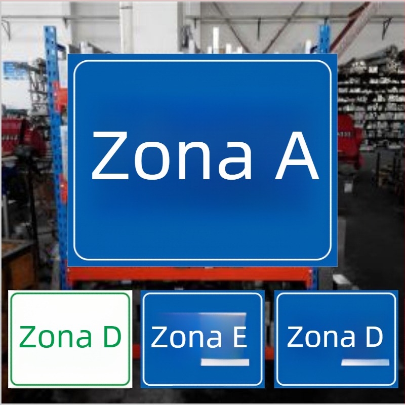 Semne personalizate pentru rafturi de depozit, semne de separare și zone de atelier; Imprimare UV; Material personalizabil; Potrivit pentru panouri de semnalizare